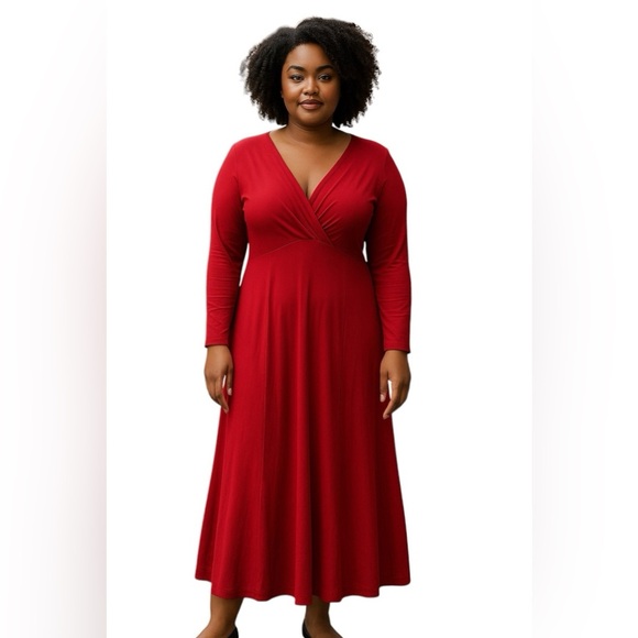 Talbots Women's Red Size L Long Aline V-Neck Long Dress - Picture 1 of 3